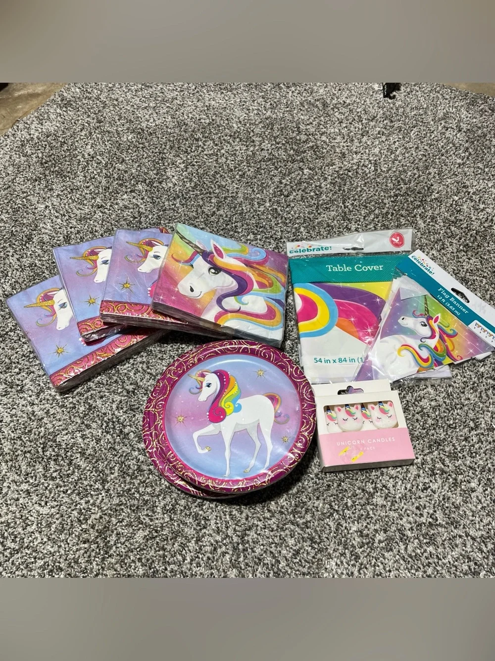 Unicorn Birthday Party Supplies Plates Napkins Banner Tablecloth New!
